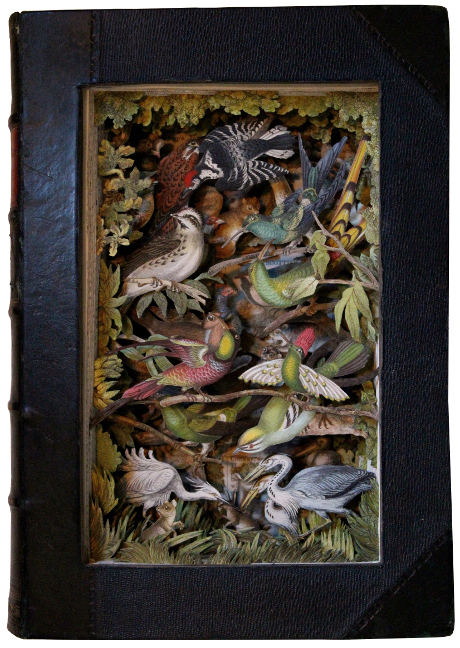 book sculptures by Kerry Miller: Goldsmith's Animated Nature